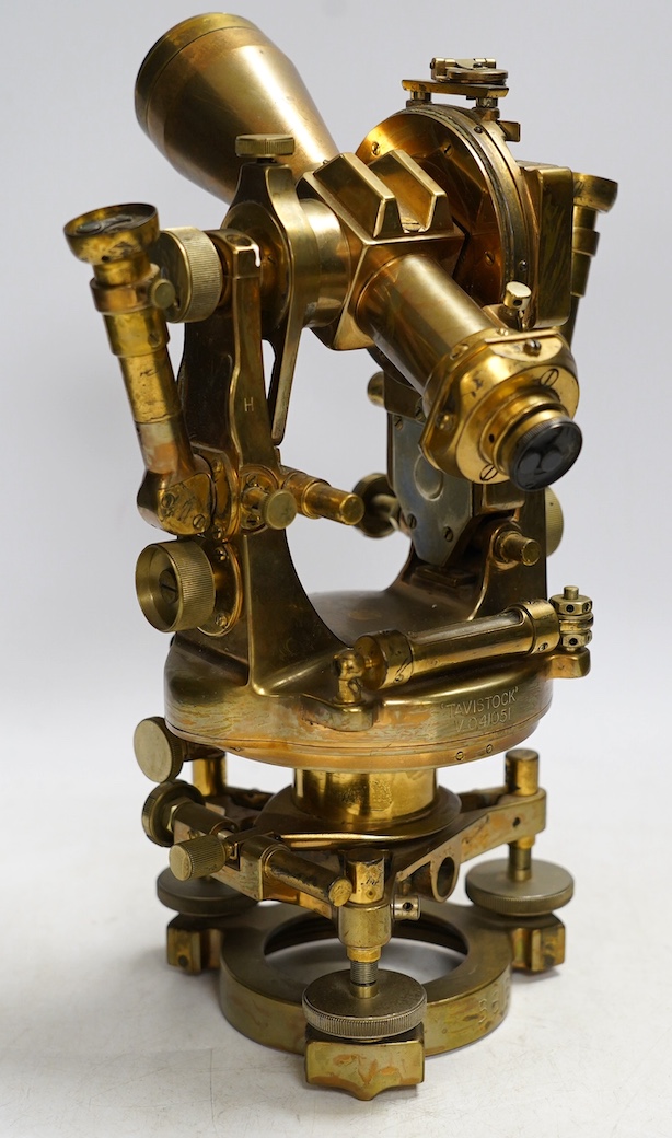 An early 20th century brass surveyor’s transit theodolite, engraved Cook, Troughton and Sims Ltd, York, England, 29cm. Condition - fair to good